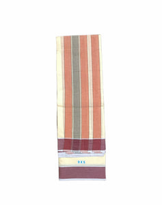 EXD647 Men's Traditional Pure Cotton Unbleached Cream Dhoti With Plain Cotton Border size 9x5 (4.1Mtr Dhoti with 2.3Mtr Angavastram)