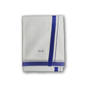 EXD658 Men's Traditional Cotton Dhoti With 1 inch Polyester Plain Border Bleached White Dhoti Size 9X5 (or) 4.15 Mtr Dhoti with 2.30 Mtr Angavastram