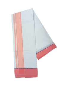 EXD660  Men's Traditional Cotton Dhoti With 2 inch Polyester Border Bleached White Dhoti Size 9X5 Dhoti with 2.30 Mtr Angavastram