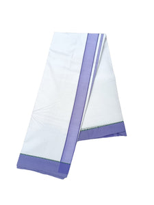 EXD660  Men's Traditional Cotton Dhoti With 2 inch Polyester Border Bleached White Dhoti Size 9X5 Dhoti with 2.30 Mtr Angavastram