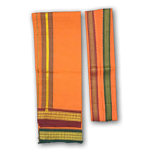 EXD666 Men's Pure Cotton Color Dhoties in Three Rudrahsham Borders in Size 2Mtrs Single Dhotie- 4 Muzham Cotton Angavastram/Towel 1.80 Mtr
