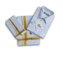 EXD667 Exclusive Dhoties Men's Pure Cotton Full Sleeve White Shirt With Dhoti And Angavastram/Towel