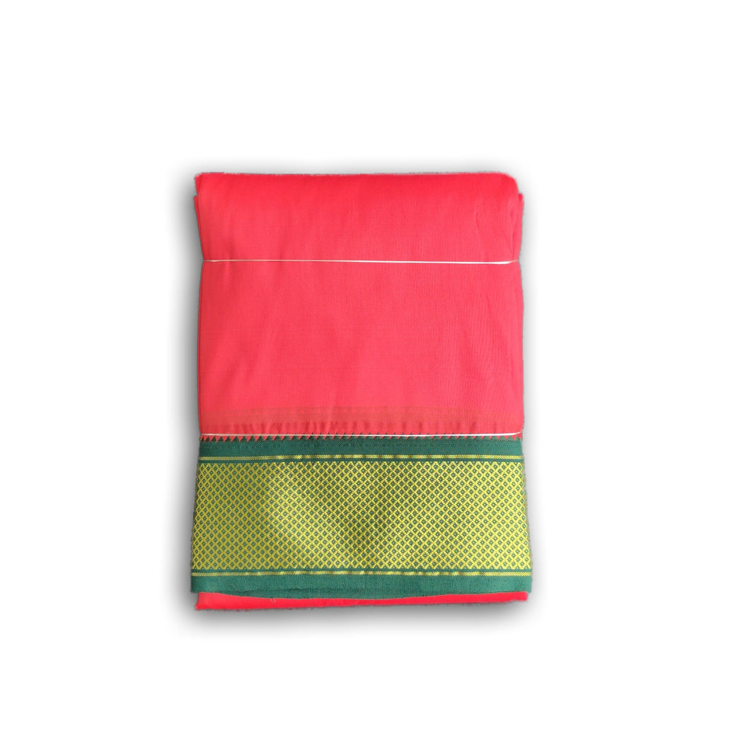 EXD730  Men's Traditional Premium Art Silk Color Dhoti Ganga Jamuna Mayilkann Border size 9x5 (4.1Mtr Dhoti with 2.3Mtr Angavastram)