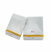 EXD676 Exclusive Dhoties Men's Cotton Dhoti Gold Zari Border With Angavastram/Towel ( 9X5, 8X4,Bleached & Unbleached )