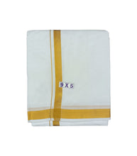EXD676 Exclusive Dhoties Men's Cotton Dhoti Gold Zari Border With Angavastram/Towel ( 9X5, 8X4,Bleached & Unbleached )