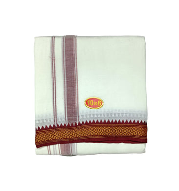 EXD680 Men's Traditional Polyester Mayilkann Ganga Jamuna Dhoti Size 10X6 (or) 4.62Mtr Dhoti with 2.77Mtr Angavastram