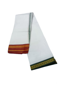 EXD680 Men's Traditional Polyester Mayilkann Ganga Jamuna Dhoti Size 9X5 (or) 4.15 Mtr Dhoti with 2.30 Mtr Angavastram