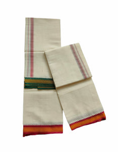 EXD680 Men's Traditional Polyester Mayilkann Ganga Jamuna Dhoti Size 8X4 (3.6Mtr Dhoti with 2Mtr Angavastram)