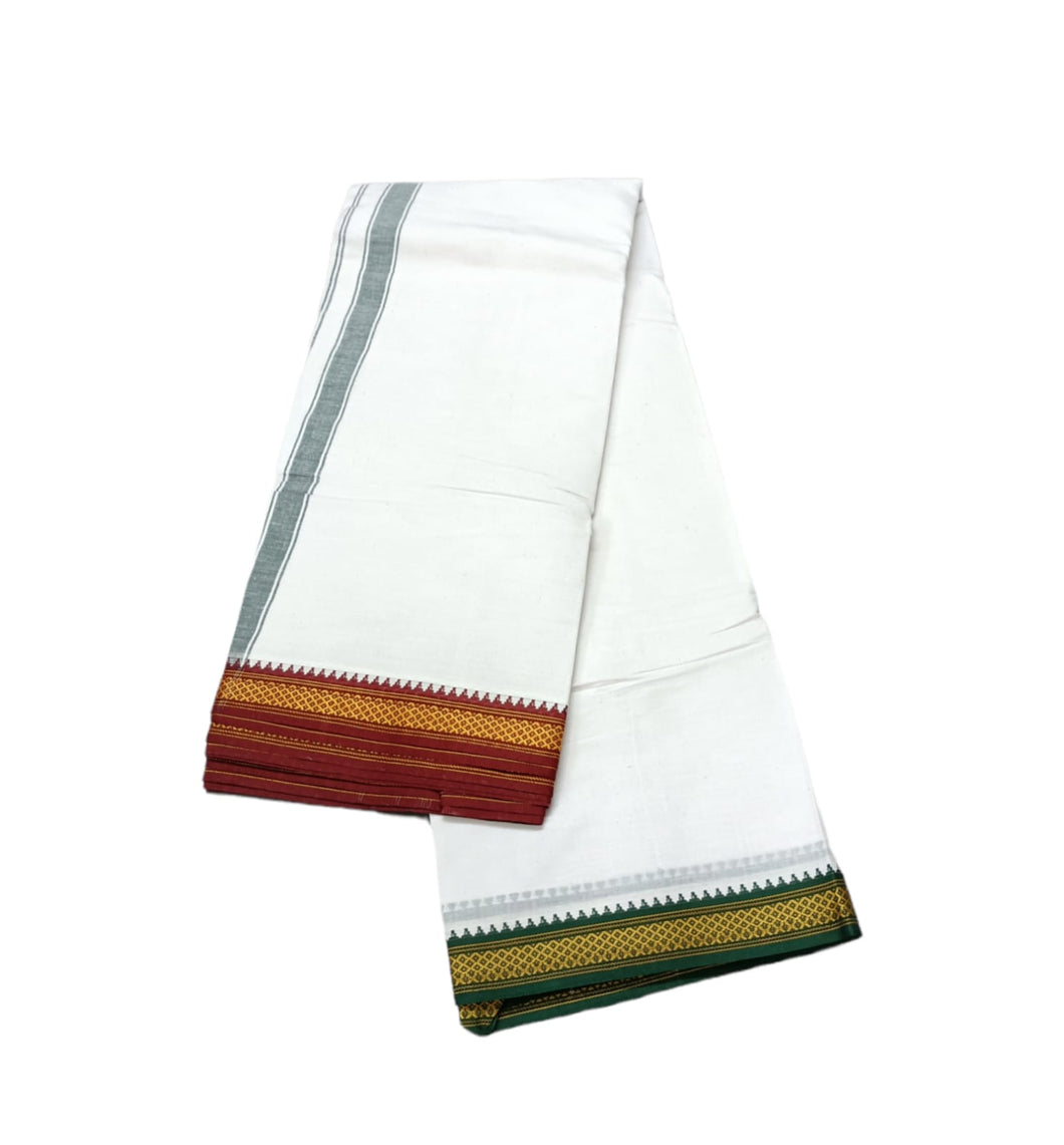 EXD680 Men's Traditional Polyester Mayilkann Ganga Jamuna Dhoti Size 8 Mulam