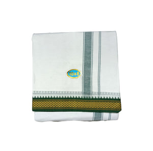 EXD680 Men's Traditional Polyester Mayilkann Ganga Jamuna Dhoti Size 10X6 (or) 4.62Mtr Dhoti with 2.77Mtr Angavastram