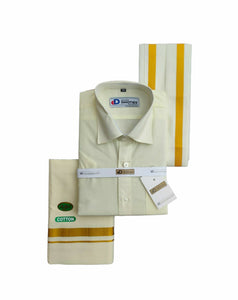 EXD682 Exclusive Dhoties Men's Pure Cotton Full & Half  Sleeve Cream Shirt With Dhoti And Angavastram/Towel