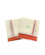 EXD680 Men's Traditional Polyester Mayilkann Ganga Jamuna Dhoti Size 8X4 (3.6Mtr Dhoti with 2Mtr Angavastram)