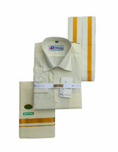 EXD682 Exclusive Dhoties Men's Pure Cotton Full & Half  Sleeve Cream Shirt With Dhoti And Angavastram/Towel