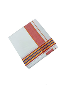 EXD689 Exclusive Dhoties Men's Traditional Pure Cotton 2 Inch Sear White Dhoti With Cotton Border bleached White Dhoti Size 9X5 (or) 4.15 Mtr Dhoti with 2.30 Mtr Angavastram