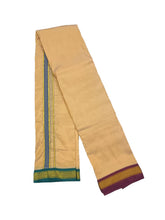 EXD693 Men's Traditional Premium Art Silk Color Dhoti Ganga Jamuna Mayilkann Border size 8x4 (3.6Mtr Dhoti with 2Mtr Angavastram)