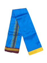 EXD693 Men's Traditional Premium Art Silk Color Dhoti Ganga Jamuna Mayilkann Border size 9X5 (4.1Mtr Dhoti with 2.3Mtr Angavastram)