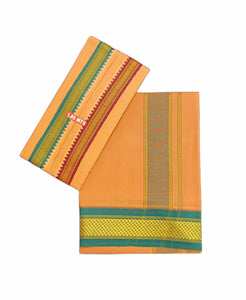 EXD695 Men's Traditional Pure Cotton Color Dhoti With Mayilkann Ganga Jamuna Border Lungi Size/Dhoti size 2mtrs Dhoti With 1.80 Mtr Angavastram/Towel