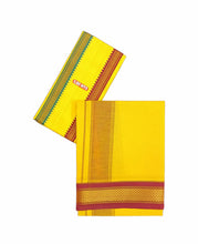 EXD695 Men's Traditional Pure Cotton Color Dhoti With Mayilkann Ganga Jamuna Border Lungi Size/Dhoti size 2mtrs Dhoti With 1.80 Mtr Angavastram/Towel