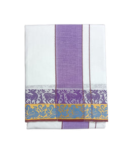 EXD702 Exclusive Dhoties Men's Traditional Pure Cotton Dhoti With 4"inch Border bleached White Dhoti Size 9X5 (or) 4.15 Mtr Dhoti with 2.30 Mtr Angavastram