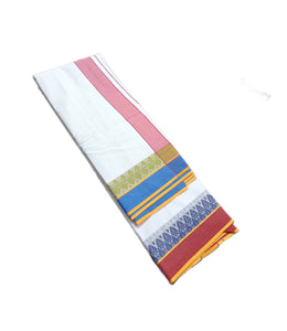 EXD703 Men's Traditional Pure Cotton Dhoti With 4"inch Border bleached White Dhoti Size 9X5 (or) 4.15 Mtr Dhoti with 2.30 Mtr Angavastram