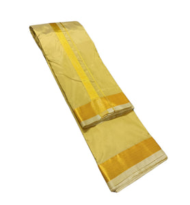 EXD706 Men's Traditional Art Silk Gold Tasar Premium Dhoti Size 8x4 (3.60Mtr) Dhoti with 2.00Mtr Angavastram