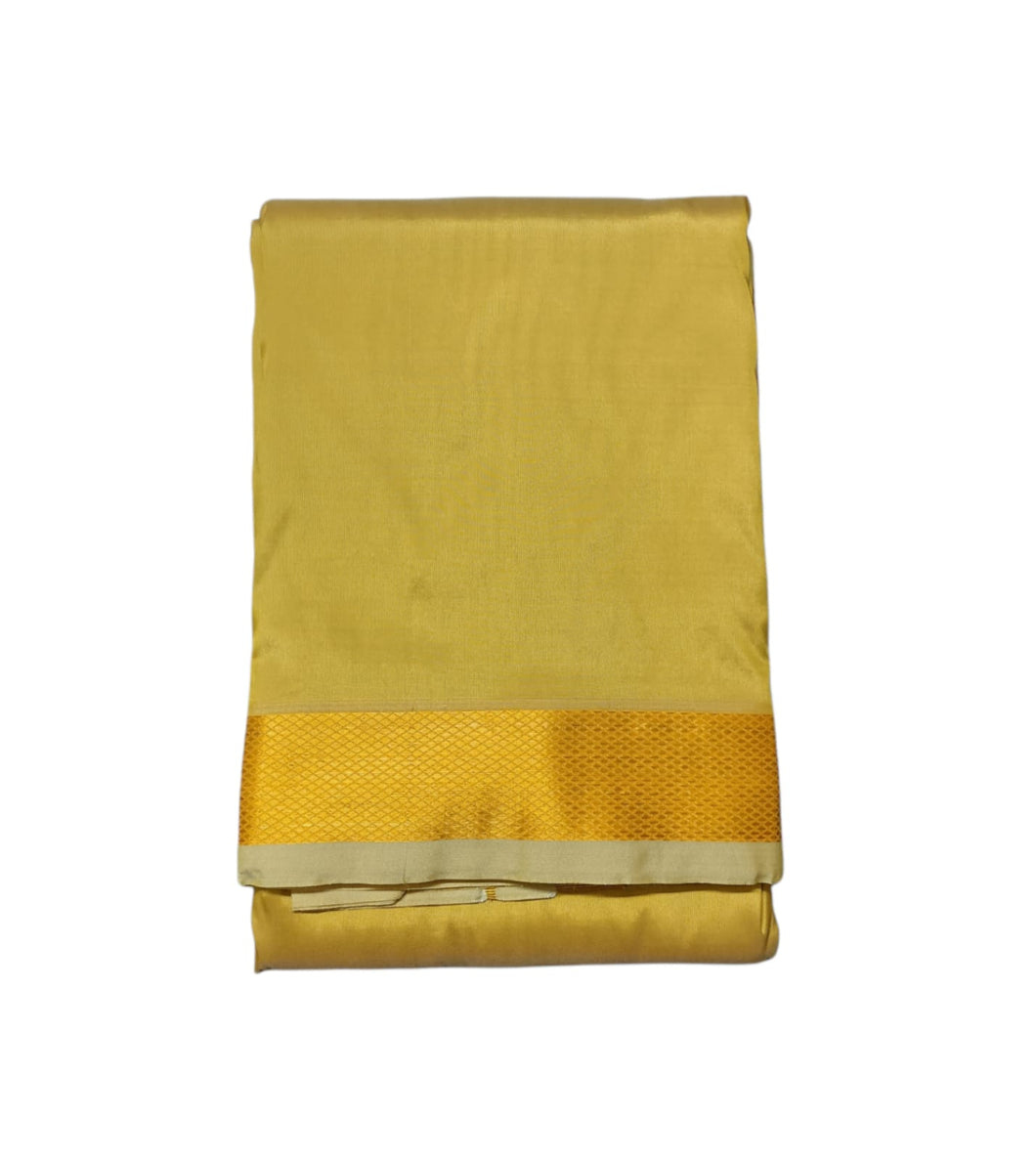 EXD706 Men's Traditional Art Silk Gold Tasar Premium Dhoti Size 8x4 (3.60Mtr) Dhoti with 2.00Mtr Angavastram