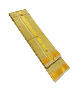 EXD706 Men's Traditional Art Silk Gold Tasar Premium Dhoti Size 8x4 (3.60Mtr) Dhoti with 2.00Mtr Angavastram
