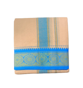 EXD727 Men's Traditional Pure Cotton Dhoti With 3"inch Jacquard Border Color Dhoti Size 10X6 (or) 4.62Mtr Dhoti with 2.77Mtr Angavastram