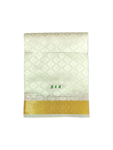 EXD722 Men's Traditional Art Silk Designer Cream Color Dhoti With Gold Border