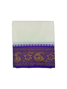 EXD729 Men's Traditional Cotton Unbleached Cream Color Dhoti With 5" Color Border Size 9X5 (or) 4.15 Mtr Dhoti with 2.30 Mtr Angavastram