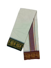 EXD729 Men's Traditional Cotton Unbleached Cream Color Dhoti With 5" Color Border Size 9X5 (or) 4.15 Mtr Dhoti with 2.30 Mtr Angavastram