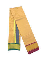 EXD730  Men's Traditional Premium Art Silk Color Dhoti Ganga Jamuna Mayilkann Border size 8x4 (3.6Mtr Dhoti with 2Mtr Angavastram)
