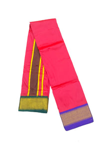 EXD730  Men's Traditional Premium Art Silk Color Dhoti Ganga Jamuna Mayilkann Border size 8x4 (3.6Mtr Dhoti with 2Mtr Angavastram)