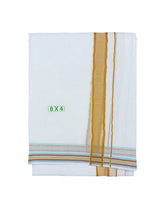 EXD731 Men's Traditional Cotton 1"Sear Bleached White Dhoti size 8x4 (3.6Mtr Dhoti with 2Mtr Angavastram)