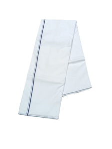 EXD732 Men's Traditional Cotton Dhoti With 1/4"inch Polyester Plain Border bleached White Dhoti Size 9X5 (or) 4.15 Mtr Dhoti with 2.30 Mtr Angavastram