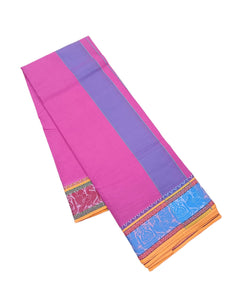 EXD735 Men's Traditional Cotton Color Dhoti With 4" Jacquard Color Border Size 9X5 (or) 4.15 Mtr Dhoti with 2.30 Mtr Angavastram