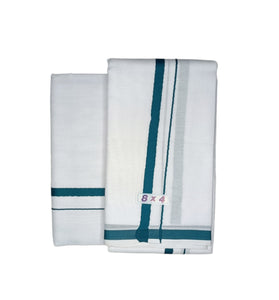 EXD740 Men's Traditional Cotton Dhoti With 1/2" Colour Border In Size 8x4 (3.60Mtr) Dhoti with 2.00Mtr Angavastram