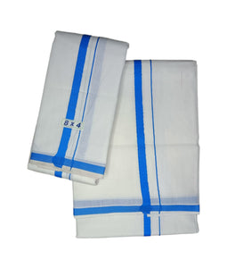 EXD740 Men's Traditional Cotton Dhoti With 1/2" Colour Border In Size 8x4 (3.60Mtr) Dhoti with 2.00Mtr Angavastram