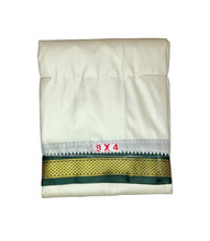 EXD742 Men's Traditional Art Silk Bumper Cream Color Dhoti With 1.5" Ganga Jamuna Mayilkann Border
