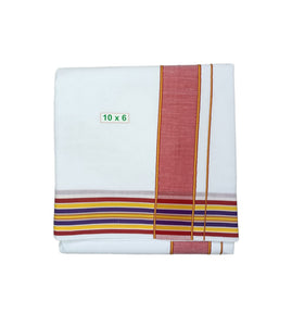 EXD746 Men's Traditional Pure Cotton 2" Inch Sear Premium White Dhoti With Cotton Border bleached White Dhoti Size 10X6 (or) 4.62Mtr Dhoti with 2.77Mtr Angavastram