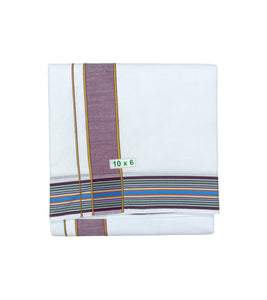 EXD746 Men's Traditional Pure Cotton 2" Inch Sear Premium White Dhoti With Cotton Border bleached White Dhoti Size 10X6 (or) 4.62Mtr Dhoti with 2.77Mtr Angavastram