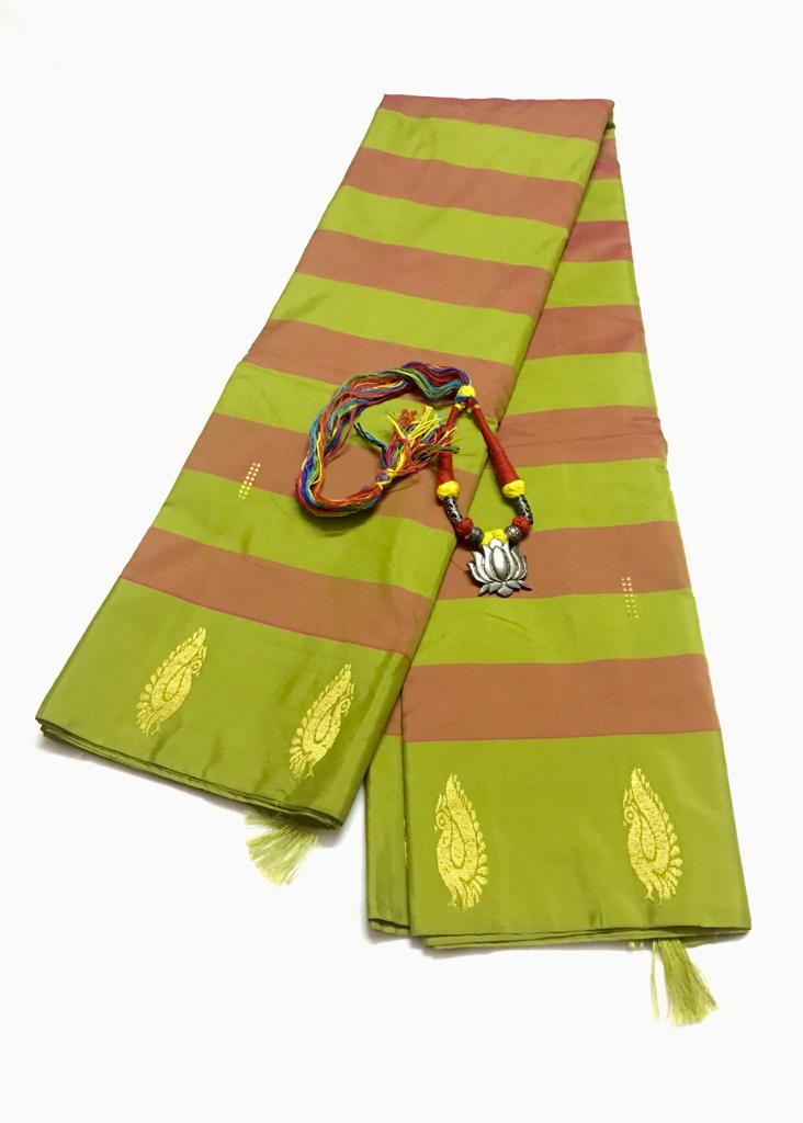EXL009 Exclusive Dhoties Arani Silk Buttis Work Saree  with Matching German Metal Pendent Necklace for Women and Girls