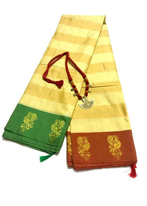 EXL010 Exclusive Dhoties Arani Silk Buttis Work Saree with Matching German Metal Pendent Necklace for Women and Girls