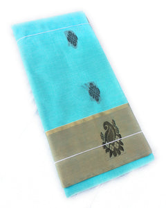EXS015 100% Pure Cotton Saree With Mango Border / Saree Size 6.25Mtrs including Running Blouse of 0.80Mtr