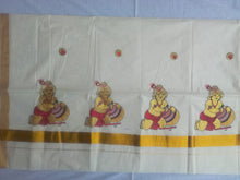 EXS041 100% Kerala Cotton Saree with Krishnan Design / 6.25 Mtrs