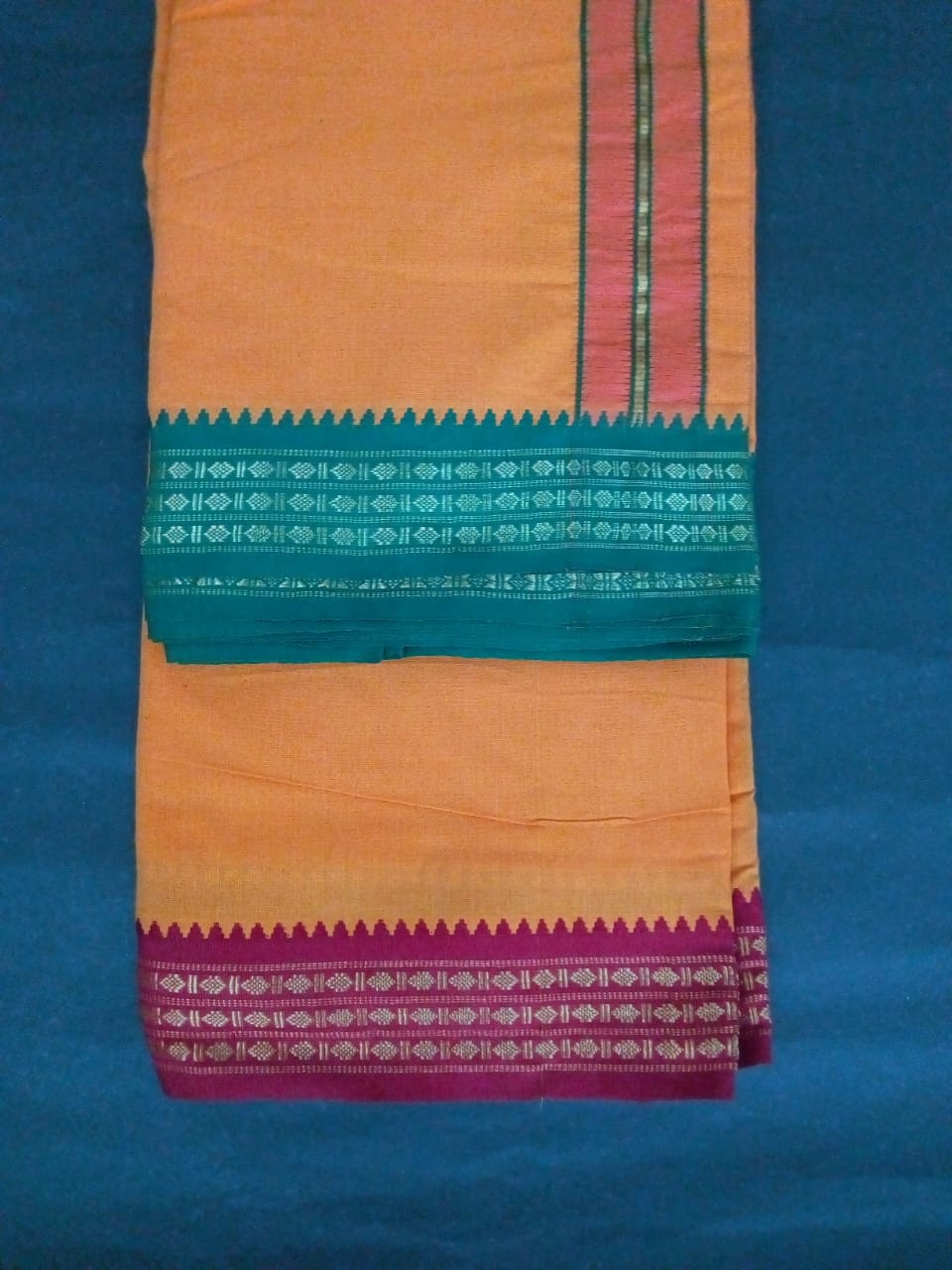 EXD459 Mens Dhoti With Fancy Border / Colour Dhoti Size Mulam 9X5 (or) 4.15 Mtr Dhoti with 2.30 Mtr Angavastram