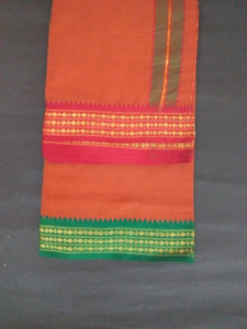 EXD460 Mens Dhoti With Fancy Border / Orange Dhoti Size Mulam 9X5 (or) 4.15 Mtr Dhoti with 2.30 Mtr Angavastram