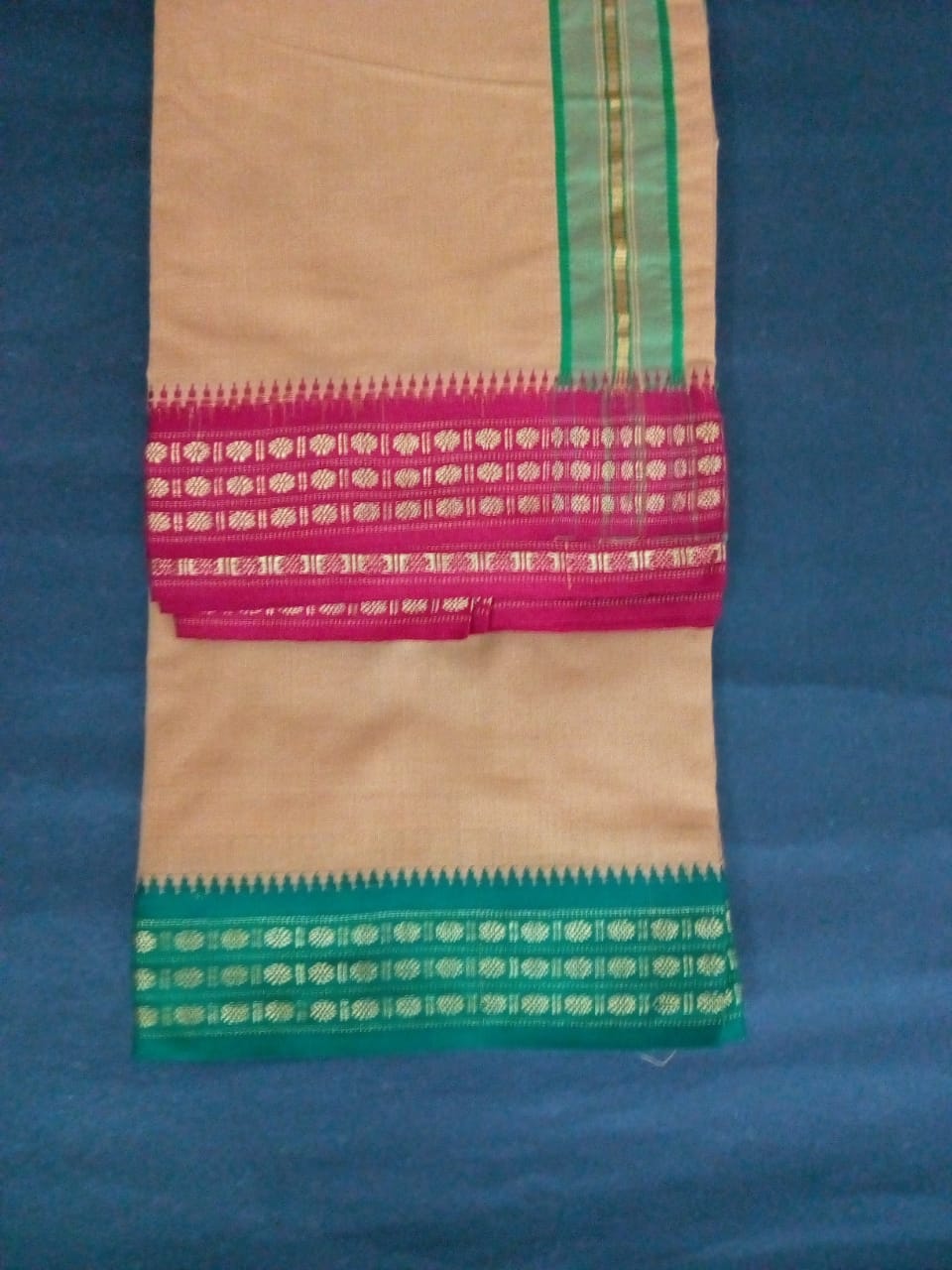EXD462 Mens Dhoti With Fancy Border / Choco Brown Dhoti Size Mulam 9X5 (or) 4.15 Mtr Dhoti with 2.30 Mtr Angavastram