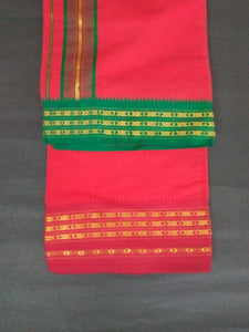 EXD464 Mens Dhoti With Fancy Border / Red Dhoti Size Mulam 9X5 (or) 4.15 Mtr Dhoti with 2.30 Mtr Angavastram
