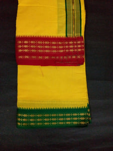 EXD465 Mens Dhoti With Fancy Border / Yellow Dhoti Size Mulam 9X5 (or) 4.15 Mtr Dhoti with 2.30 Mtr Angavastram
